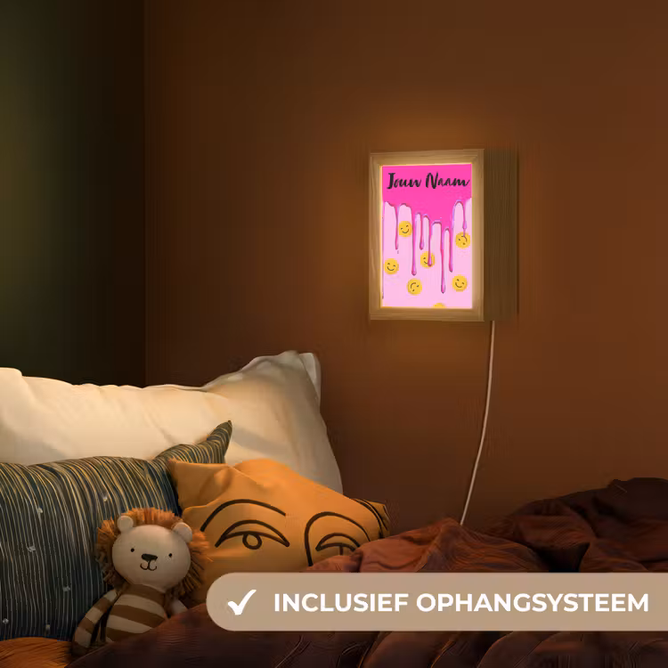 Nachtlampje met naam - Smiley - Roze - Glazuur — 3