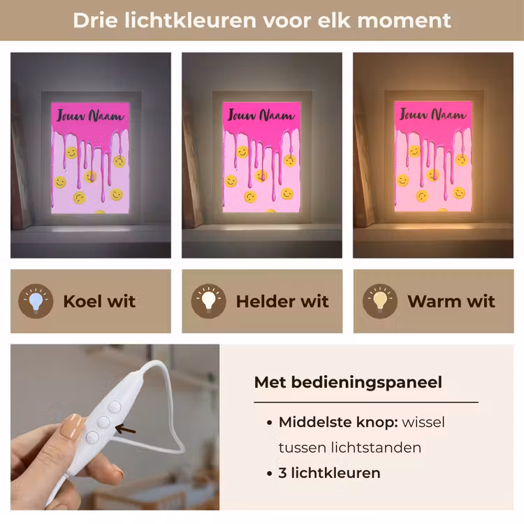 Nachtlampje met naam - Smiley - Roze - Glazuur — 5