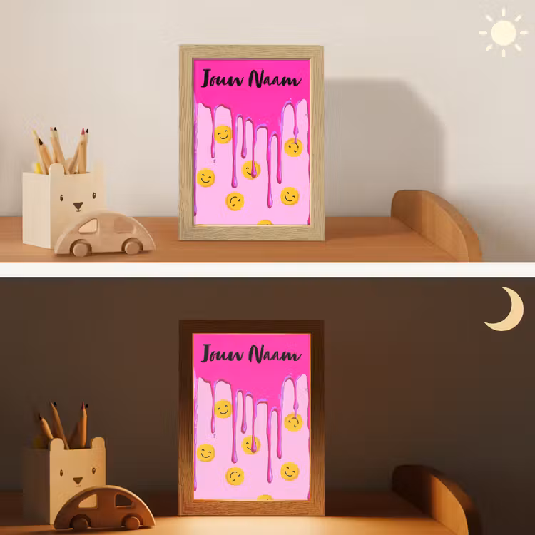 Nachtlampje met naam - Smiley - Roze - Glazuur — 7