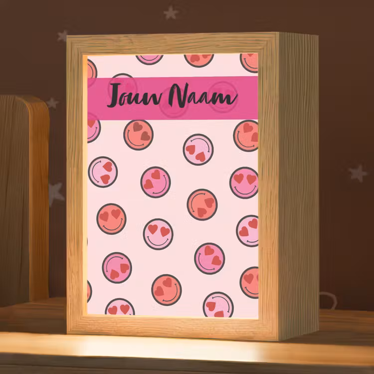 Nachtlampje met naam - Smileys - Hartjes - Roze — 1