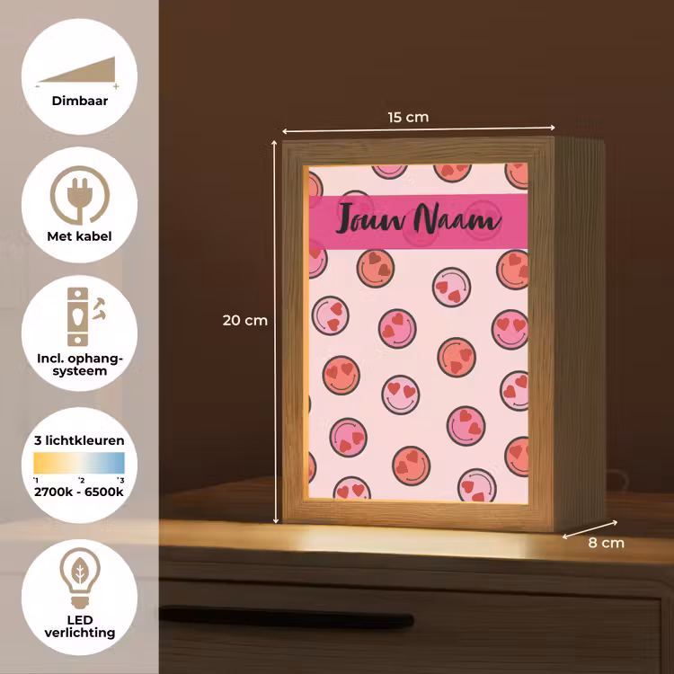 Nachtlampje met naam - Smileys - Hartjes - Roze — 2