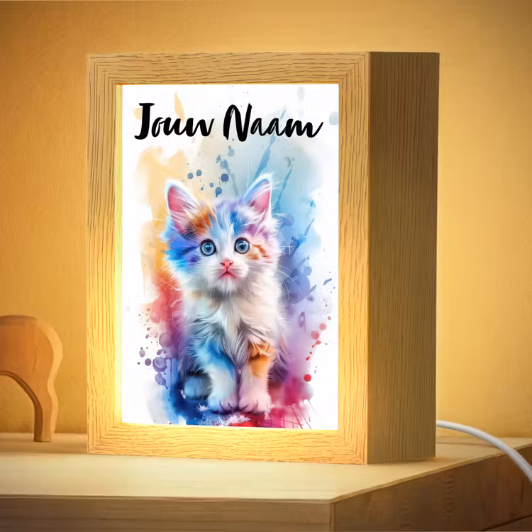 Nachtlampje met naam - Kat - Kleurrijk - Verf - Dier - Wit — 4