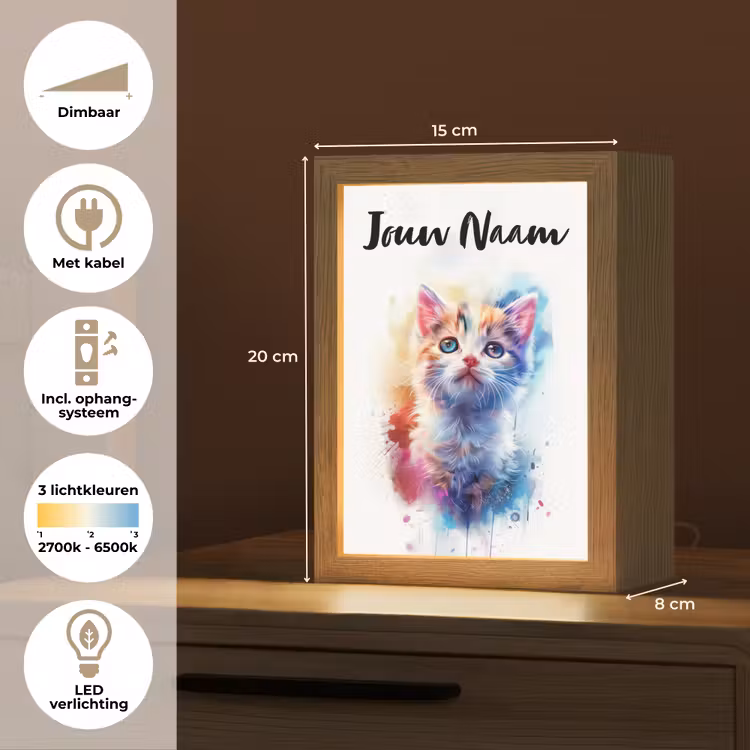 Nachtlampje met naam - Kat - Portret - Kleuren - Verf - Wit — 2