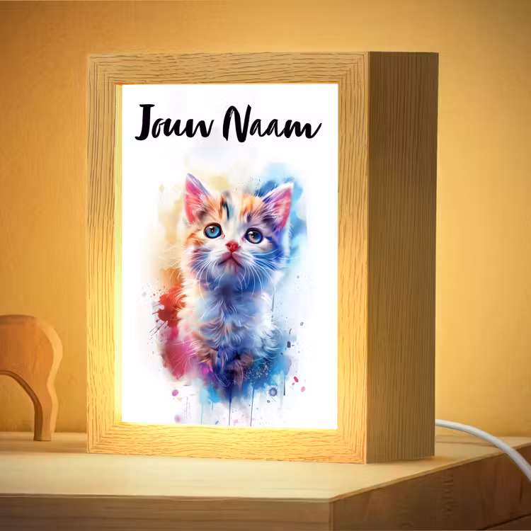 Nachtlampje met naam - Kat - Portret - Kleuren - Verf - Wit — 4