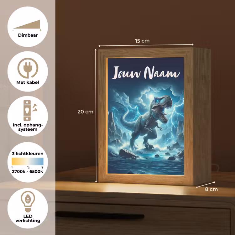 Nachtlampje met naam - Dino - Blauw - Jongens — 2