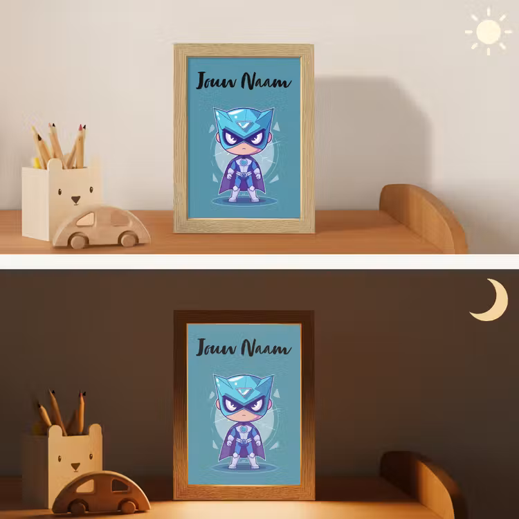 Nachtlampje met naam - Superheld - Blauw - Jongens — 7