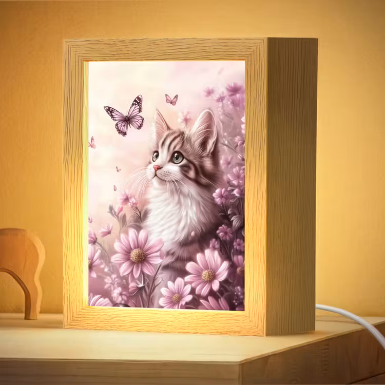 Nachtlampje - Kitten - Bloemen - Vlinders - Paars — 4