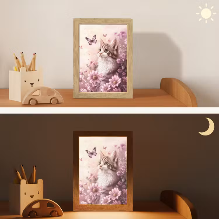 Nachtlampje - Kitten - Bloemen - Vlinders - Paars — 7