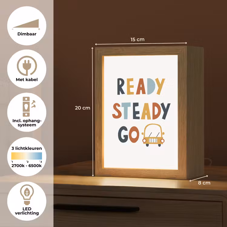 Nachtlampje - Kinderen - Auto - Wit - Quote - Ready Steady GO — 2