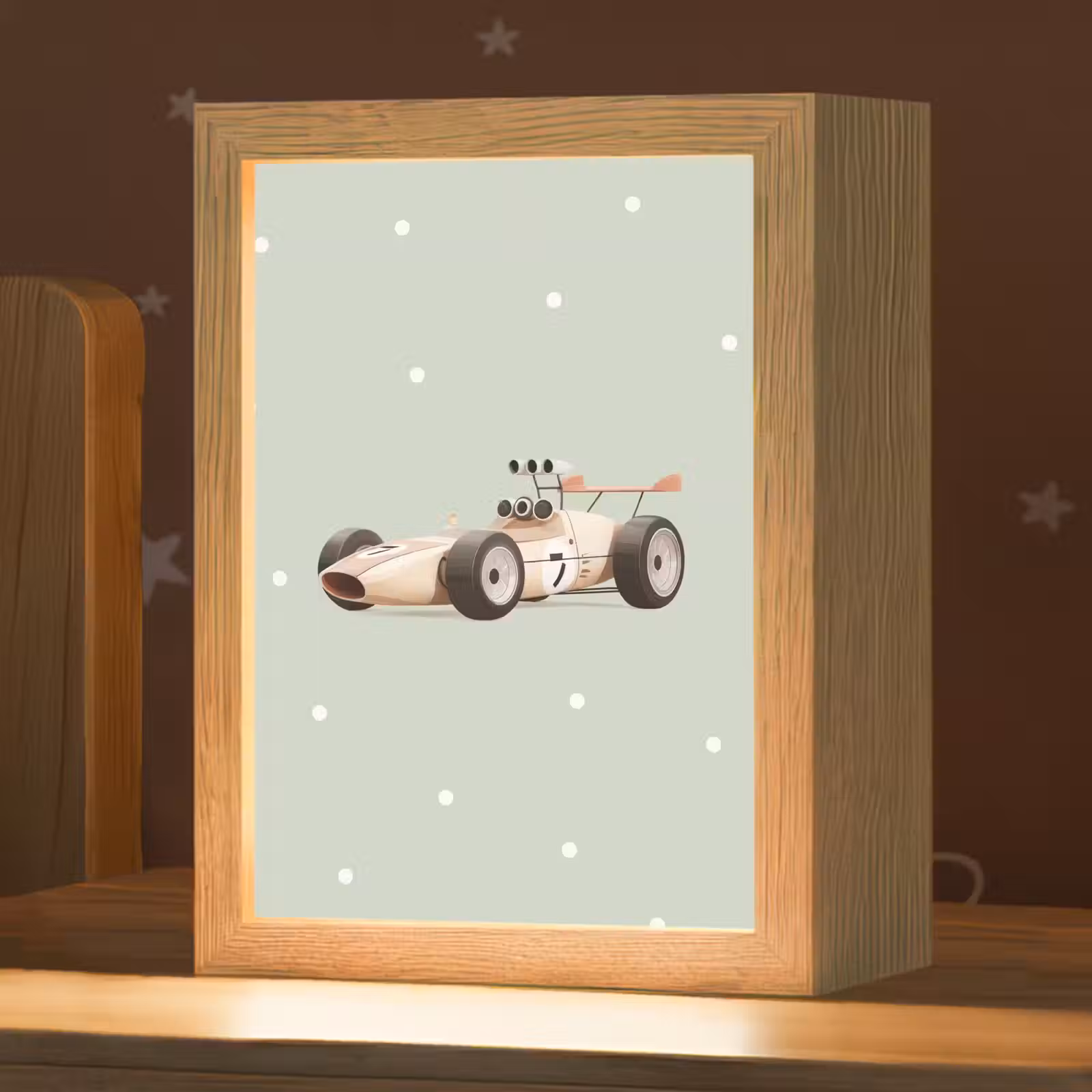 Nachtlampje - Beige - Raceauto - Stippen — 1