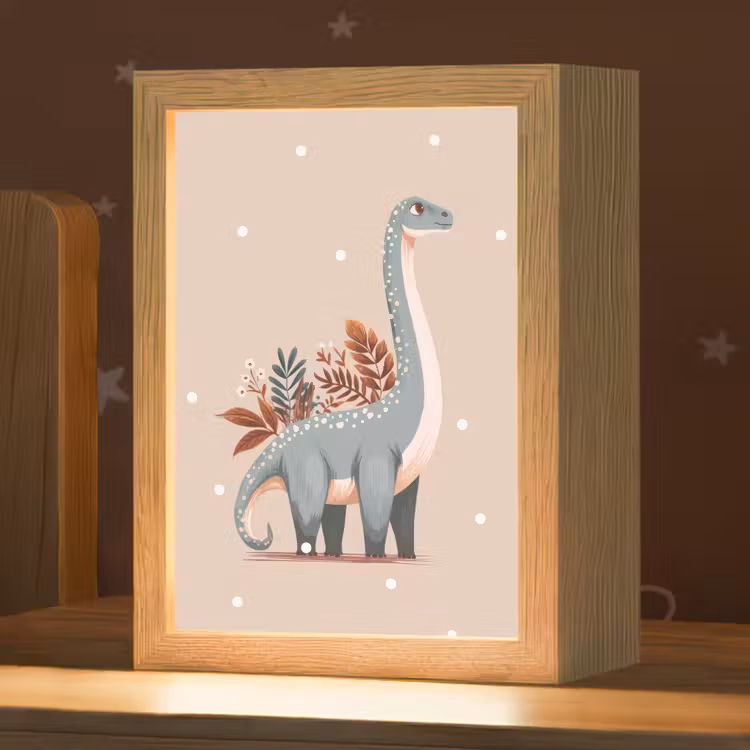 Nachtlampje - Dinosaurus - Planten - Beige - Stippen — 1