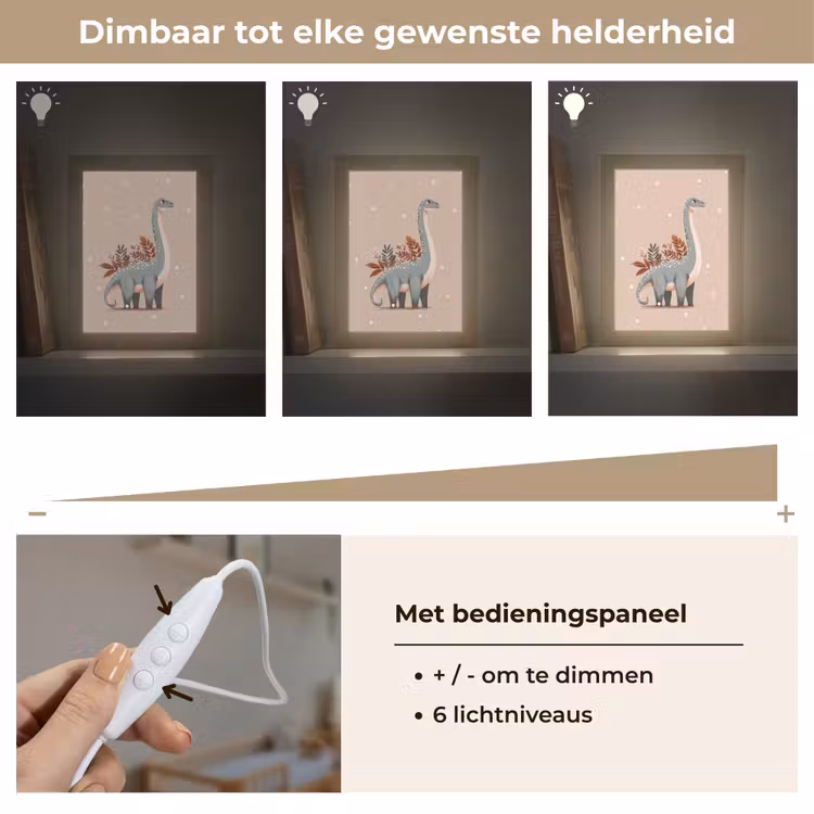 Nachtlampje - Dinosaurus - Planten - Beige - Stippen — 6