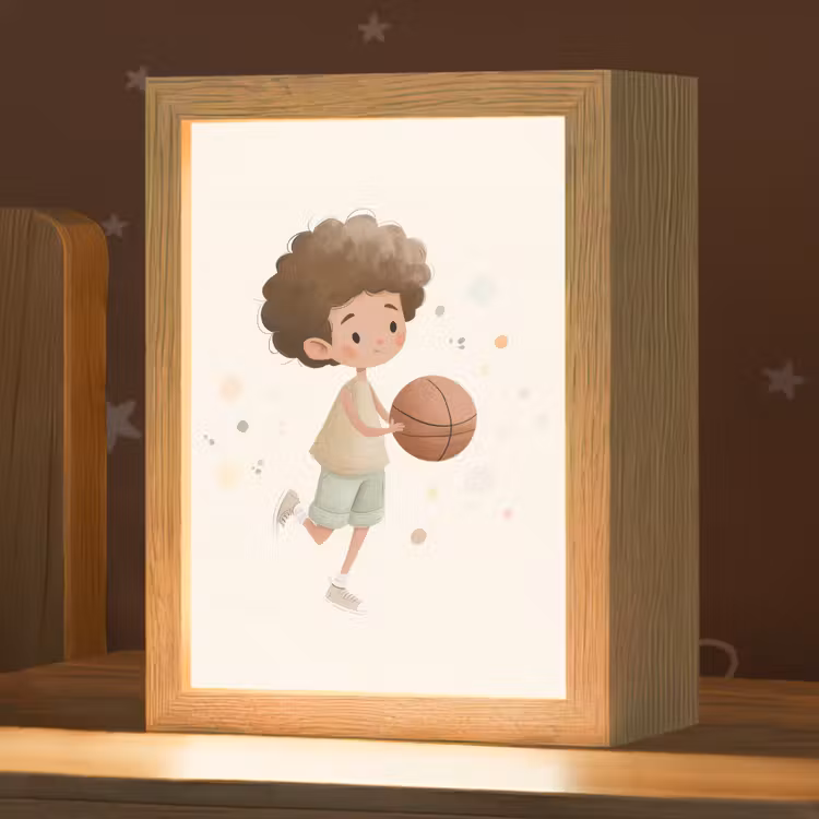 Nachtlampje - Beige - Jongen - Basketbal - Stippen — 1