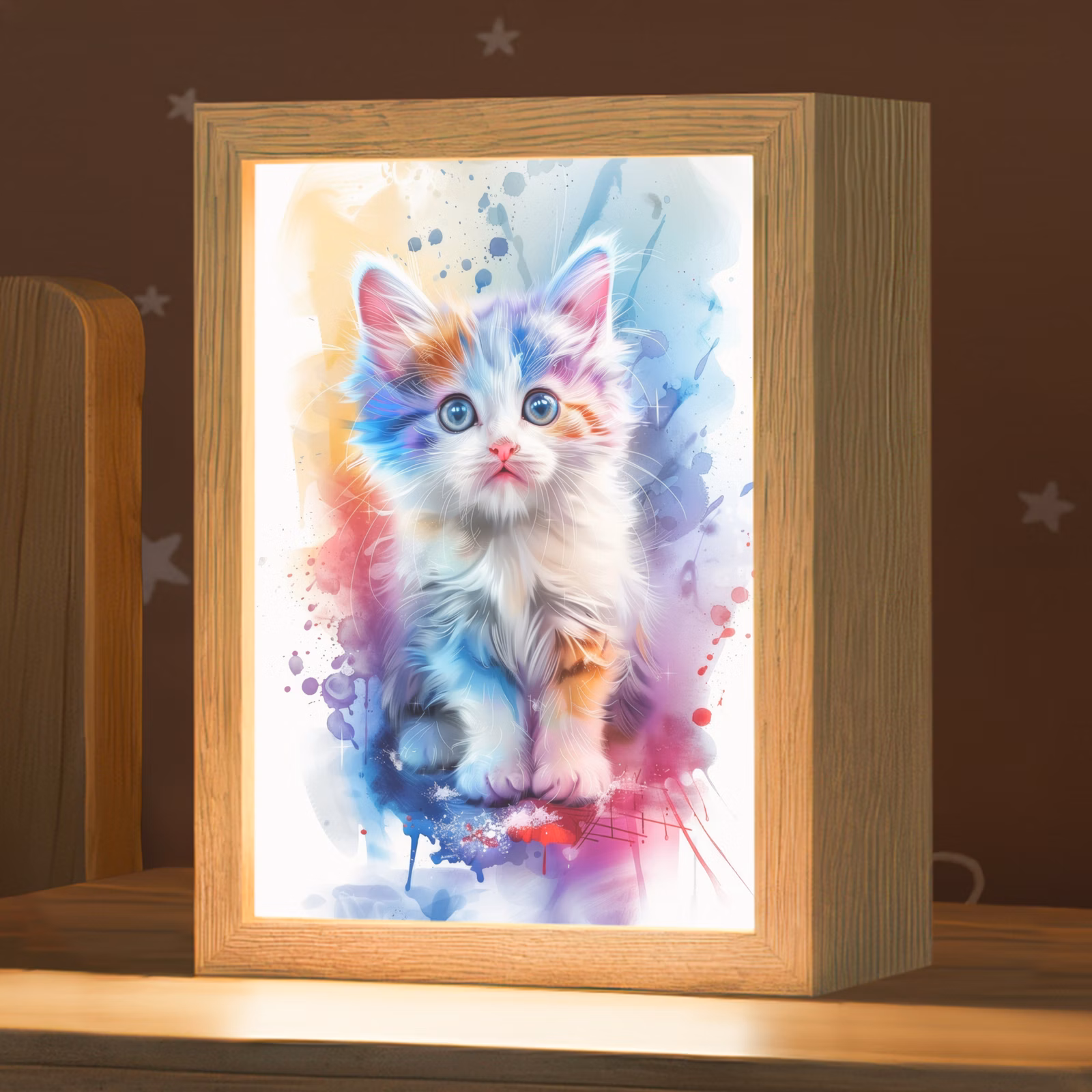 Nachtlampje - Kat - Kleurrijk - Verf - Dier - Wit — 1