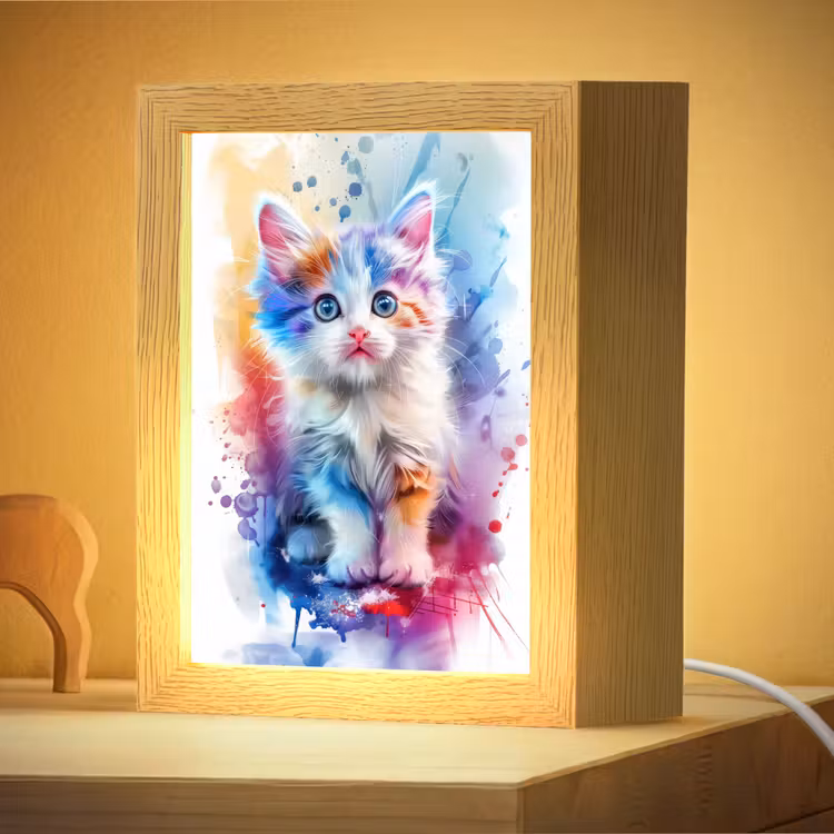 Nachtlampje - Kat - Kleurrijk - Verf - Dier - Wit — 4