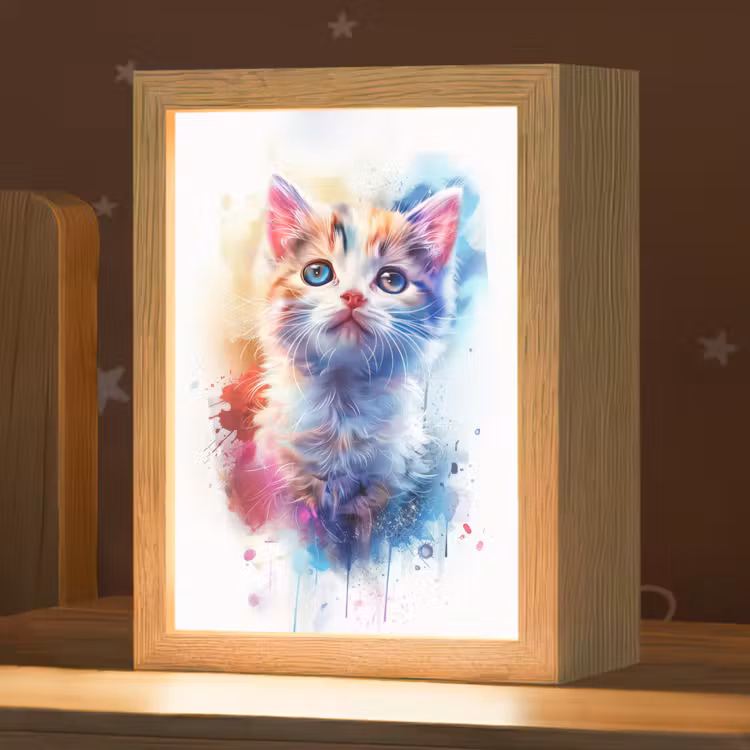 Nachtlampje - Kat - Portret - Kleuren - Verf - Wit — 1