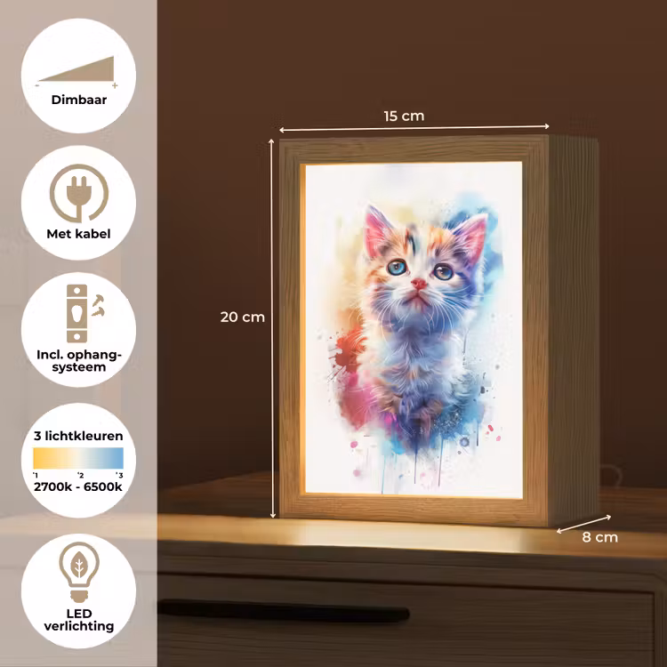 Nachtlampje - Kat - Portret - Kleuren - Verf - Wit — 2