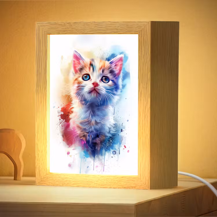 Nachtlampje - Kat - Portret - Kleuren - Verf - Wit — 4