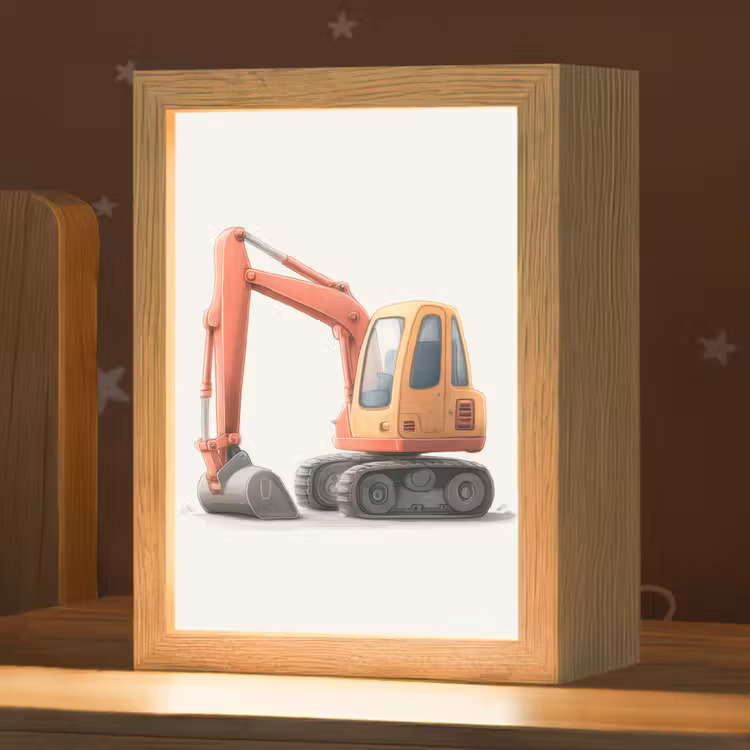 Nachtlampje - Graafmachine - Oranje - Illustratie - Minimalistisch — 1