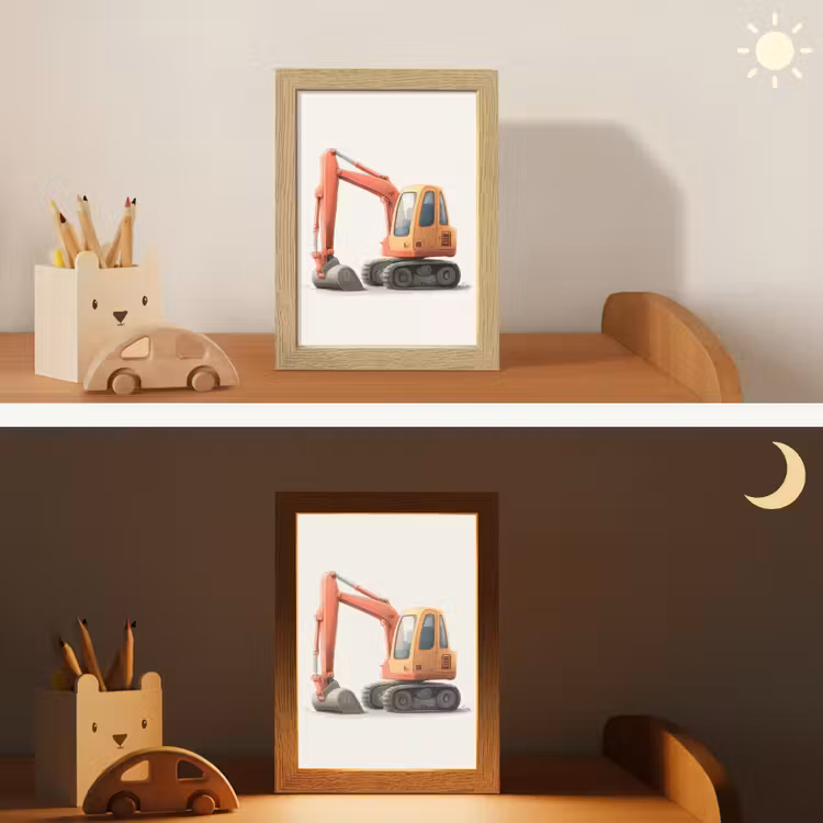 Nachtlampje - Graafmachine - Oranje - Illustratie - Minimalistisch — 7