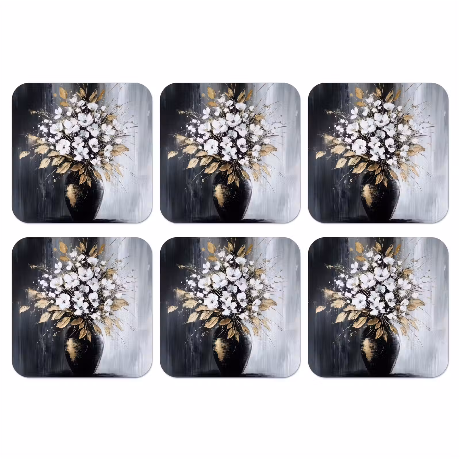 Onderzetter - Bloemen - Wit - Vaas - Abstract — 1