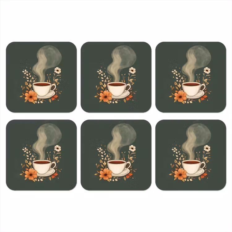 Onderzetter - Kop - Bloemen - Groen - Koffie — 1
