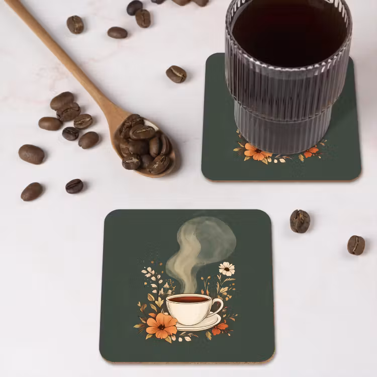 Onderzetter - Kop - Bloemen - Groen - Koffie — 4
