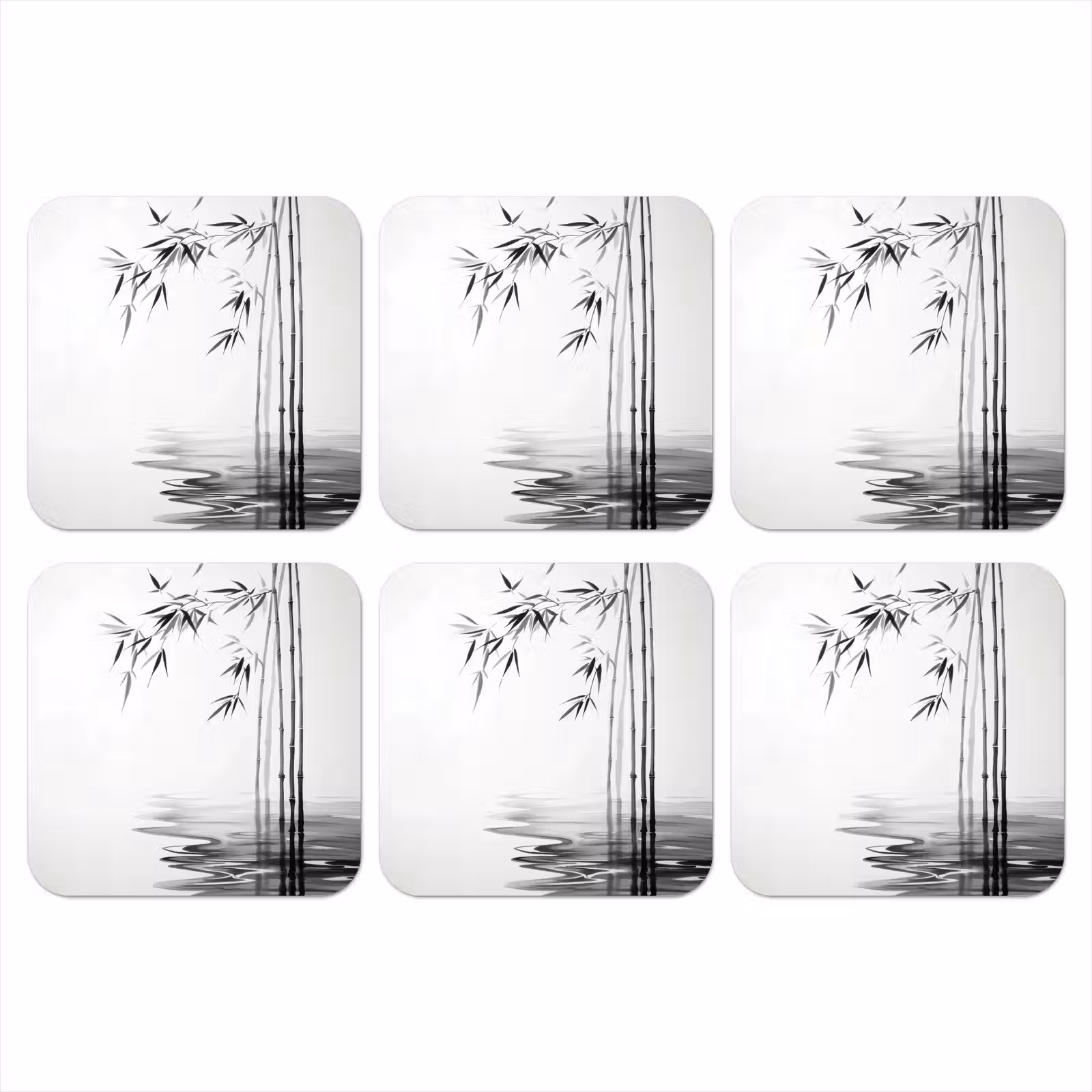Onderzetter - Bamboestammen - Water - Minimalistisch - Wit — 1