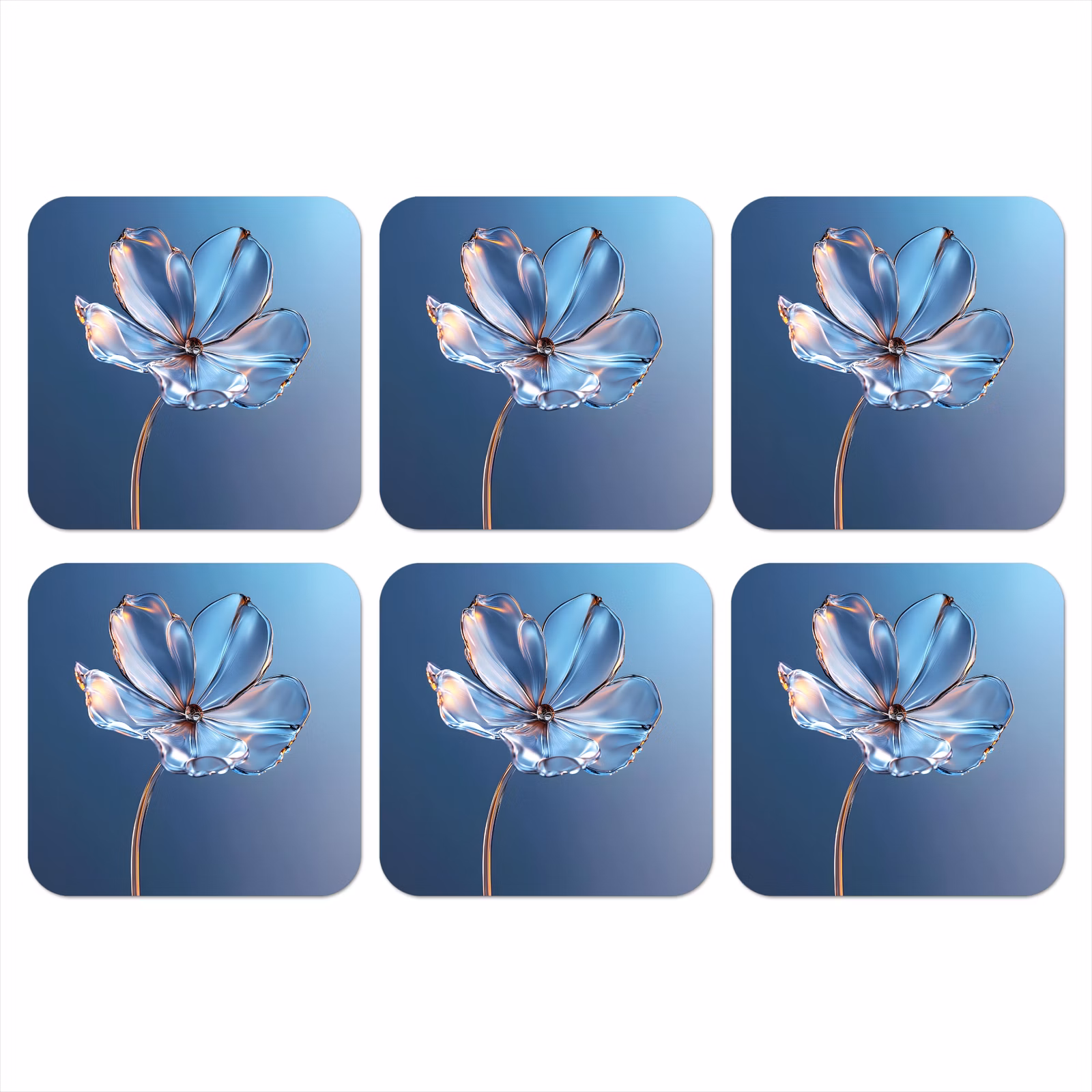 Onderzetter - Blauw - Bloem - Glazen - Sierlijk — 1