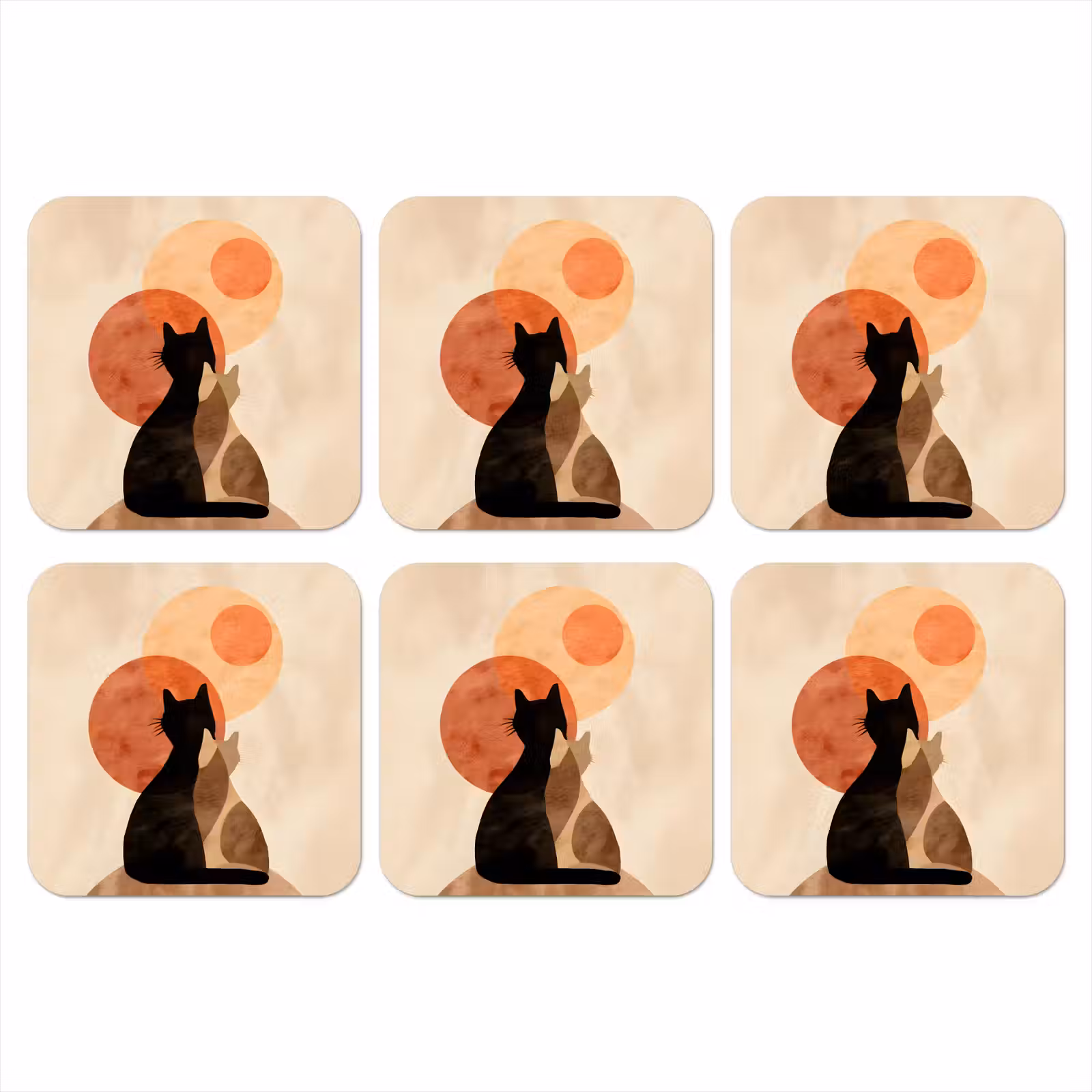 Onderzetter - Katten - Zwart - Abstract - Cirkels — 1