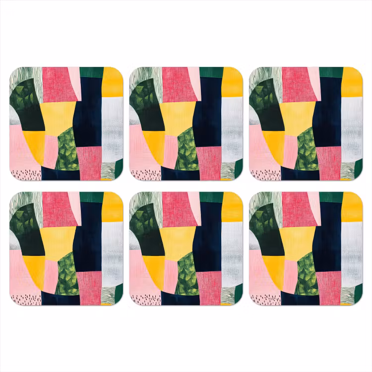 Onderzetter - Abstract - Roze - Lappen - Vormen - Geel — 1