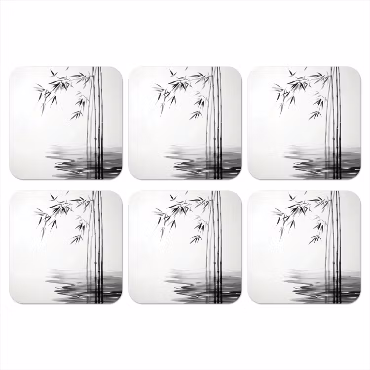 Onderzetter - Bamboestammen - Water - Minimalistisch - Wit — 1