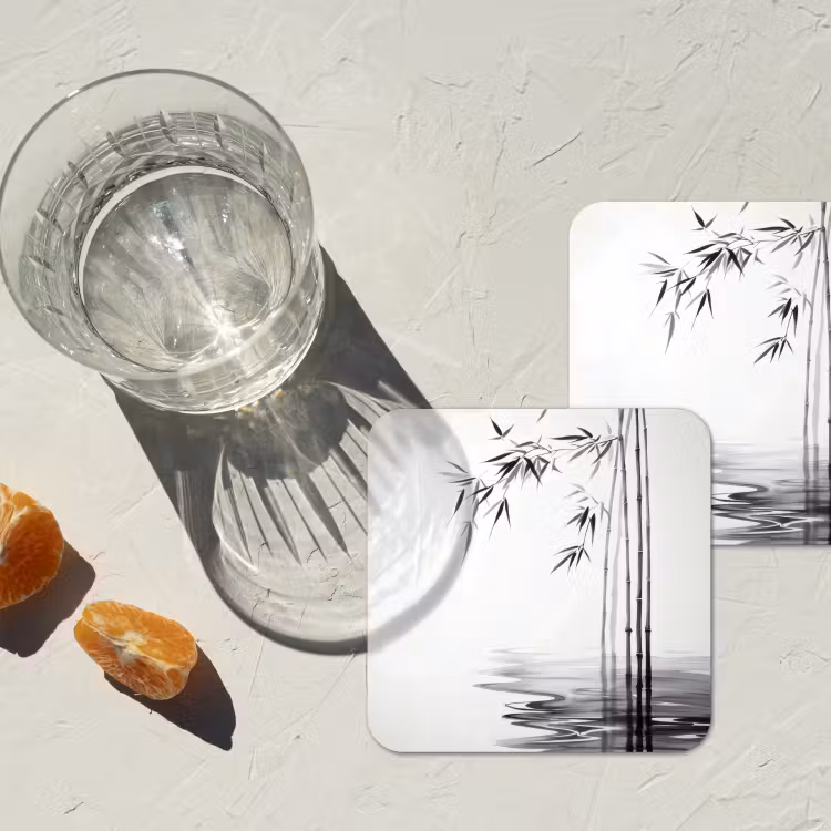 Onderzetter - Bamboestammen - Water - Minimalistisch - Wit — 3