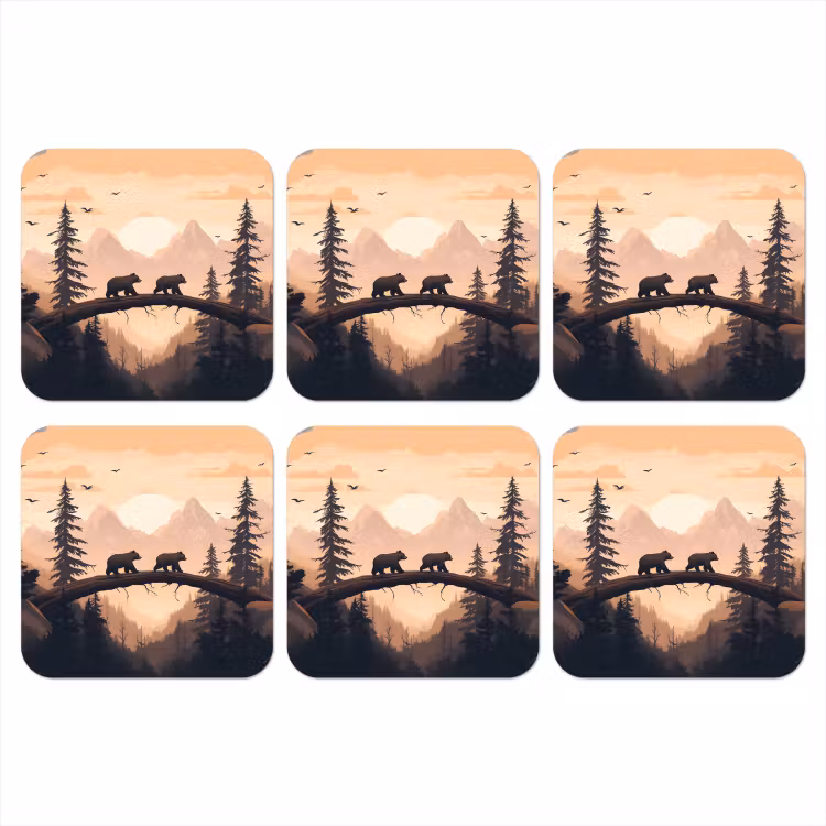 Onderzetter - Beren - Bomen - Landschap - Zonsondergang — 1