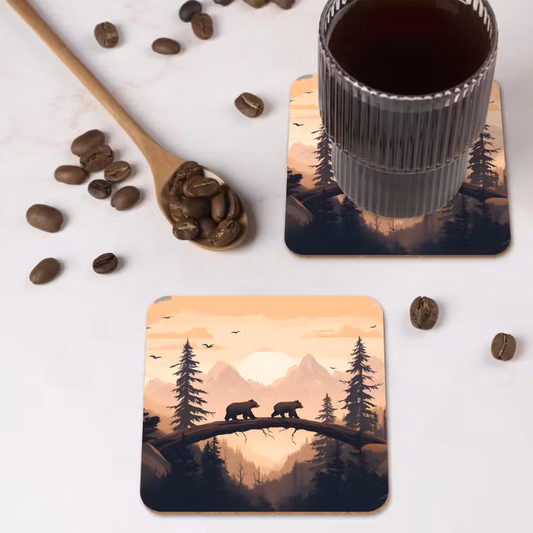 Onderzetter - Beren - Bomen - Landschap - Zonsondergang — 4