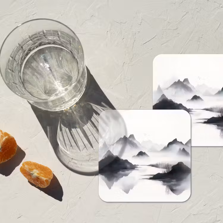 Onderzetter - Bergen - Mistig - Water - Wit — 3