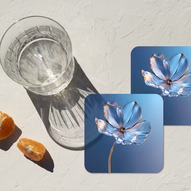 Onderzetter - Blauw - Bloem - Glazen - Sierlijk — 3