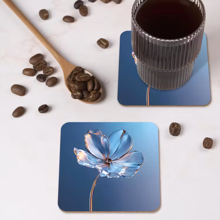 Onderzetter - Blauw - Bloem - Glazen - Sierlijk — 4