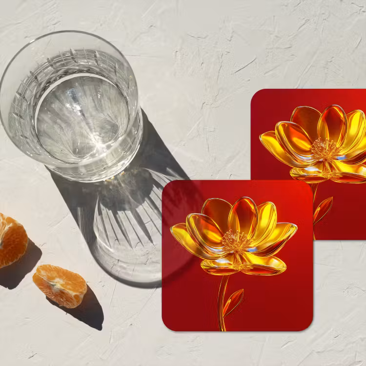 Onderzetter - Bloem - Goud - Glazen — 3