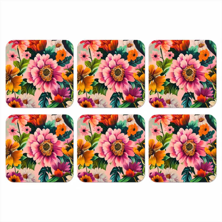 Onderzetter - Bloemen - Kleurrijk - Roze — 1