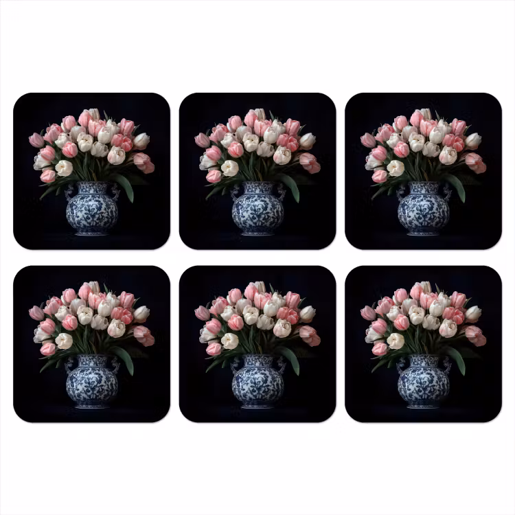 Onderzetter - Bloemen - Roze - Tulpen - Vaas — 1