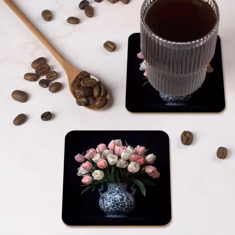 Onderzetter - Bloemen - Roze - Tulpen - Vaas — 4