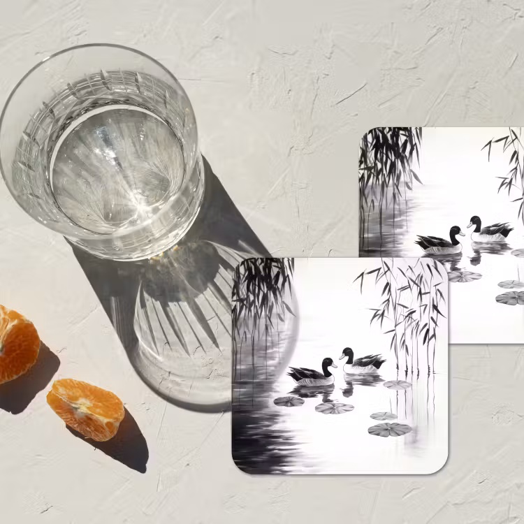 Onderzetter - Eenden - Waterlelies - Riet - Zwart — 3