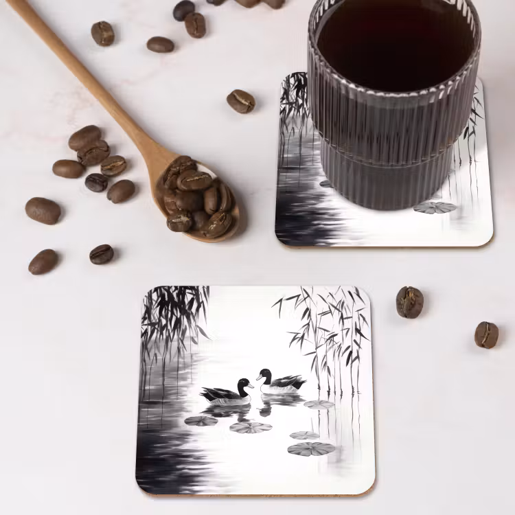 Onderzetter - Eenden - Waterlelies - Riet - Zwart — 4