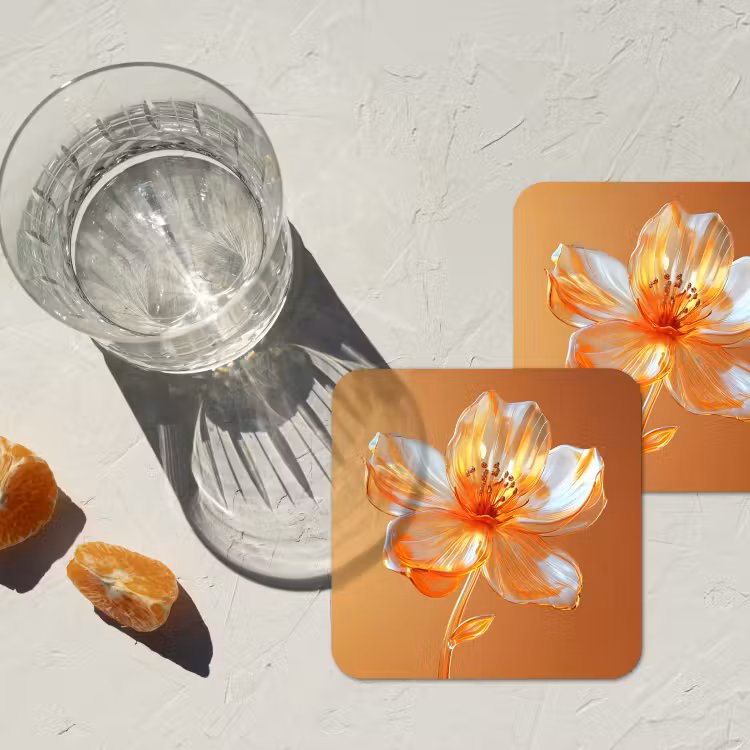 Onderzetter - Glazen - Bloem - Oranje — 3
