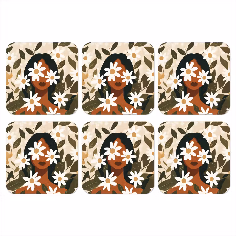 Onderzetter - Illustratie - Vrouw - Madeliefjes - Wit — 1