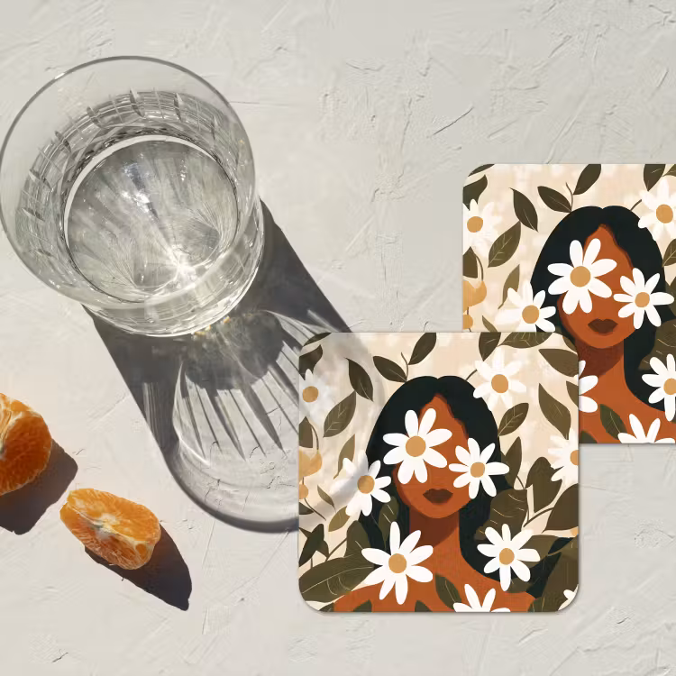 Onderzetter - Illustratie - Vrouw - Madeliefjes - Wit — 3