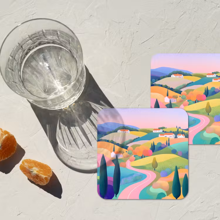 Onderzetter - Landschap - Paars - Pastel - Huizen — 3