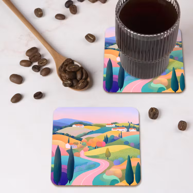 Onderzetter - Landschap - Paars - Pastel - Huizen — 4