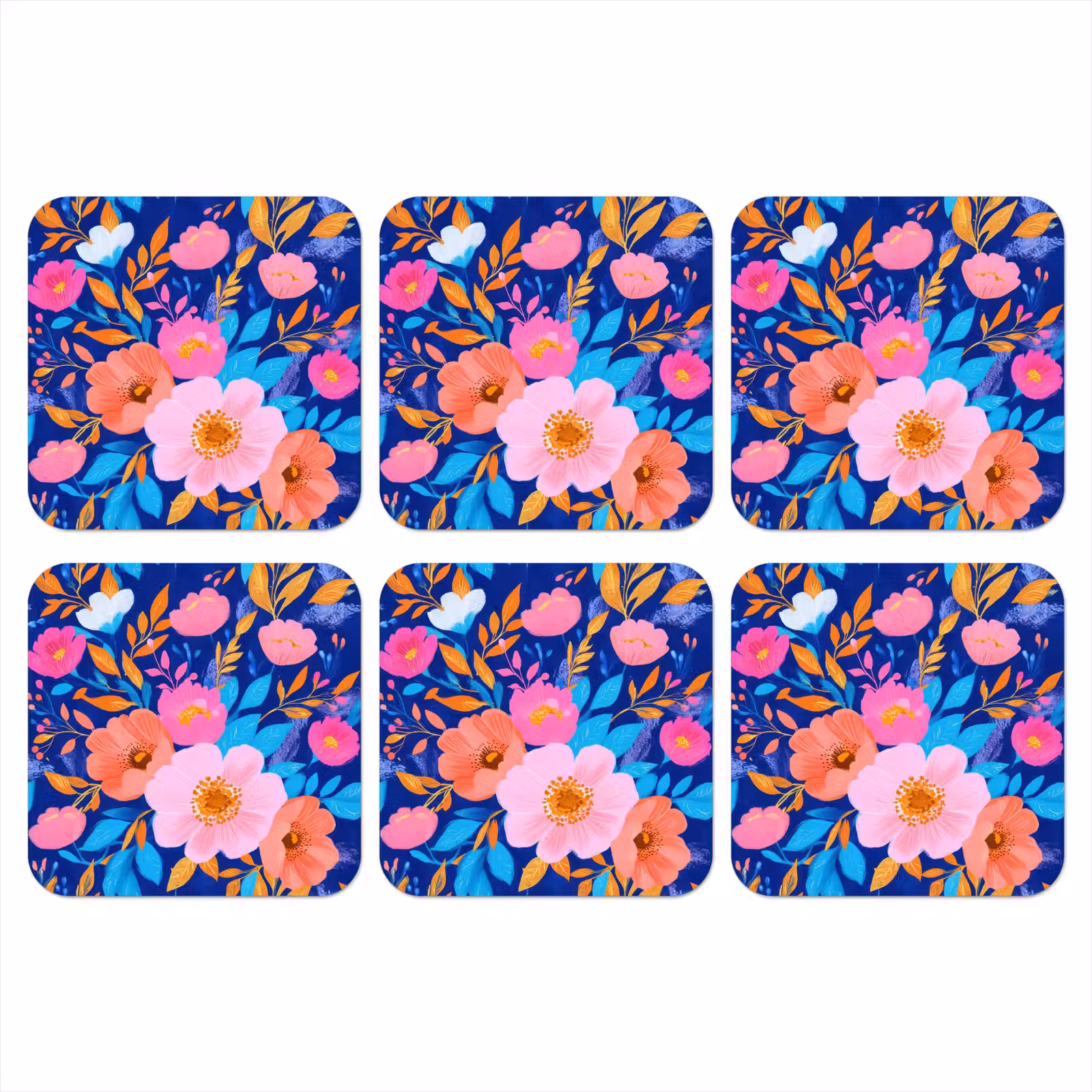 Onderzetter - Bloemen - Blauw - Roze — 1